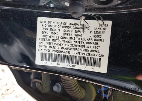 2019 Honda Civic Lx from USA, damaged, VIN 2HGFC2F65KH549993